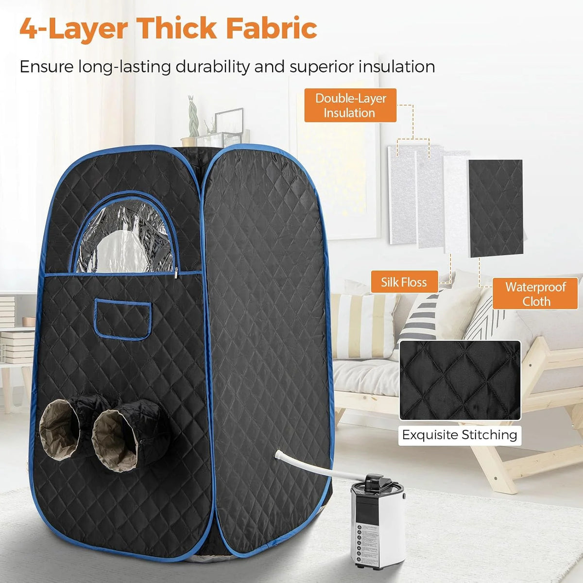 Homasis Sauna Portatil de 3L,Sauna de Vapor con 9 Niveles de Temperatura y 9 Temporizadores, 1000 W Sauna Exterior Finlandesa, para Baños de Sauna, Sudoración, Desintoxicación (Negro)