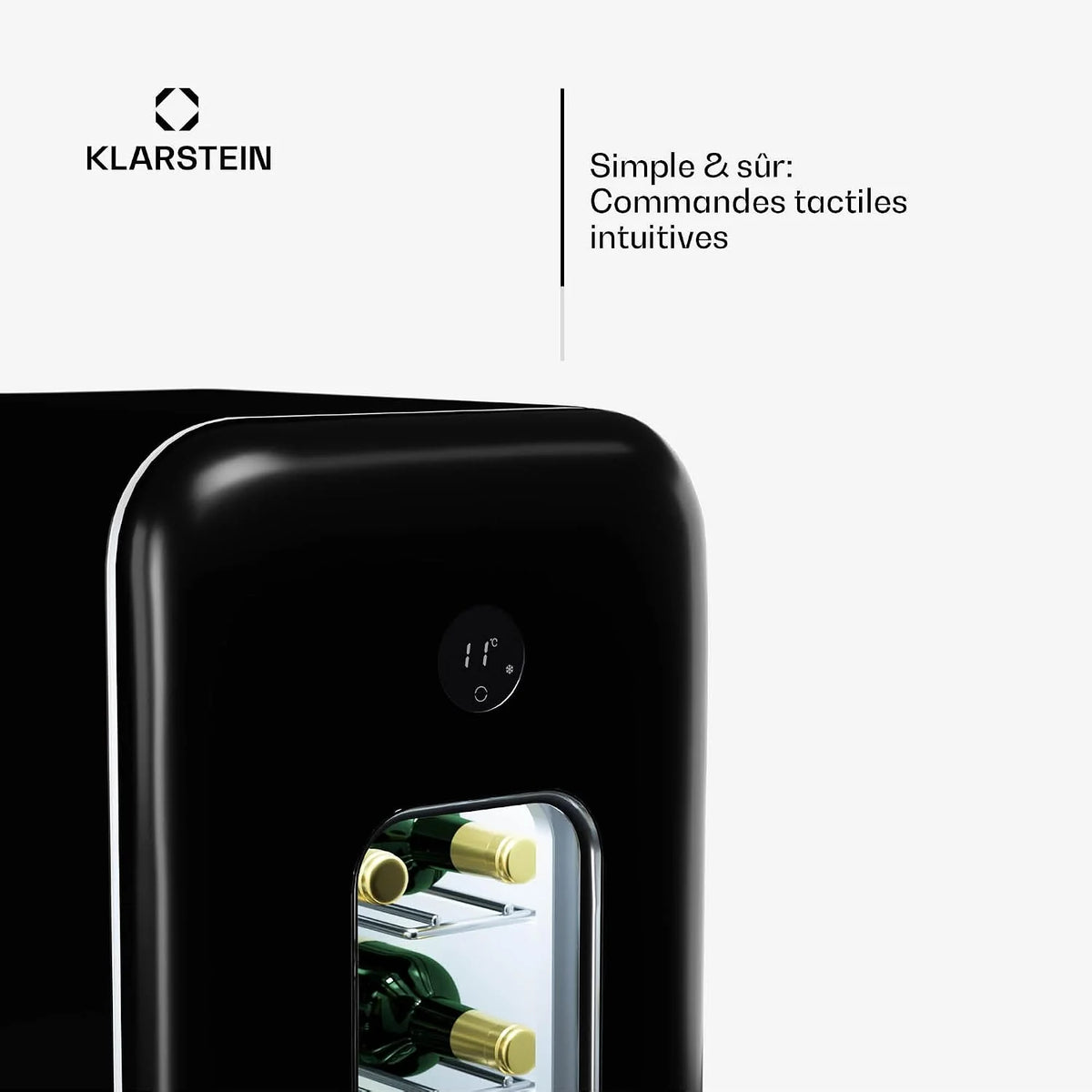 Klarstein Vinoteca para Vinos, Nevera Vino Una Zona, Botellas Vino, Proseco y Cervezas, Vinoteca Pequeña Puerta Cristal para Interior y Exterior, Nevera para Vinos Capacidad 15 Botellas