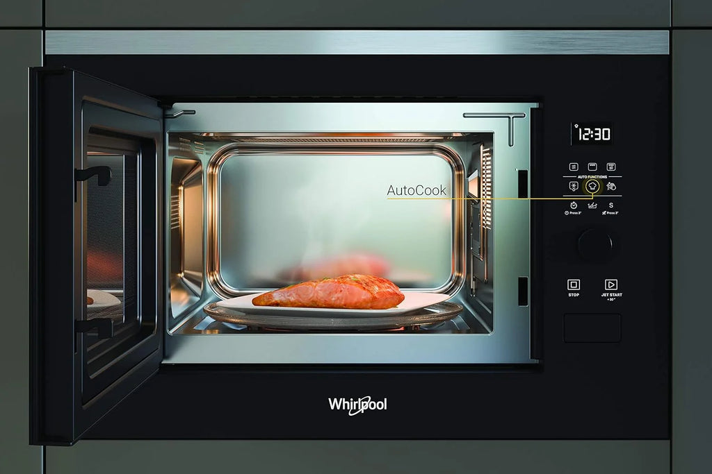 Whirlpool - Microondas integrable WMF250G negro, 25 L, 900W, gril plato giratorio de 28 cm, 7 niveles de potencia