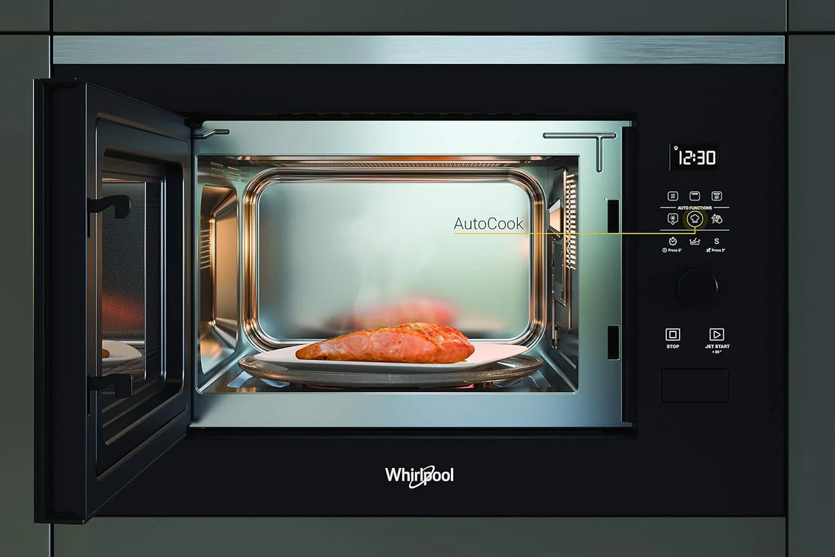 Whirlpool - Microondas integrable WMF250G negro, 25 L, 900W, gril plato giratorio de 28 cm, 7 niveles de potencia