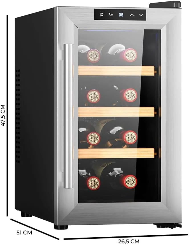 Cecotec Vinoteca 8 Botellas Bolero GrandSommelier 830 CoolWood, Termoeléctrica, Bajo nivel sonoro y alto rendimiento, Temperatura regulable: 8-18ºC, Panel de control táctil, Display.