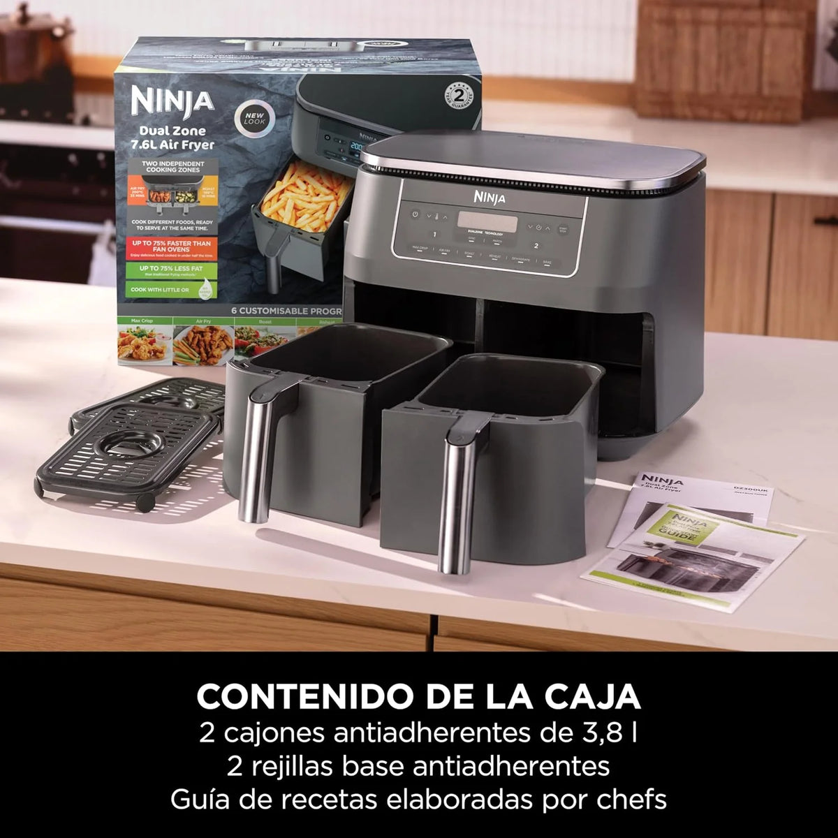 Ninja, Freidora de Aire con Compartimento Doble, 7,6 L, Gris Metalizado