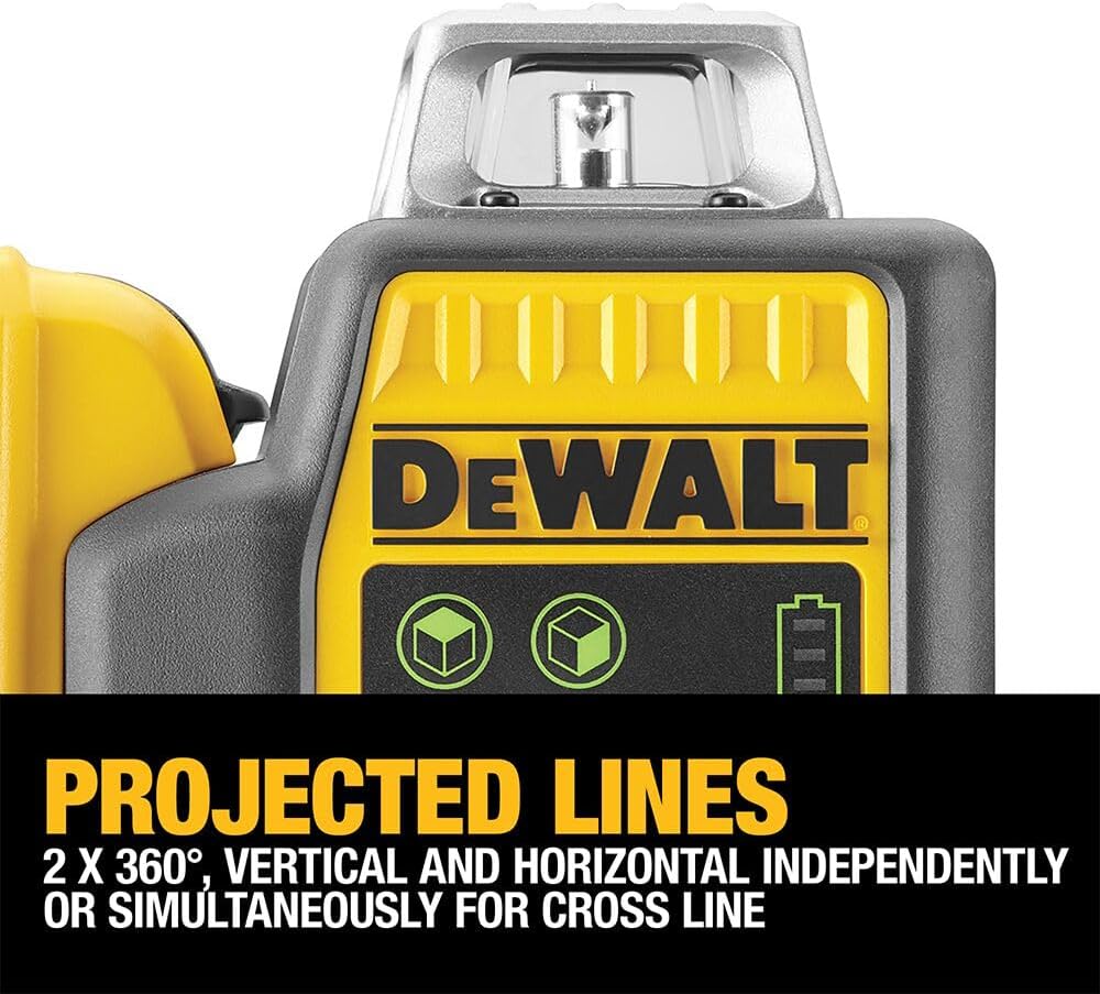 DEWALT DCE0811D1G-QW - Nivel Láser Autonivelante Verde, 2 Líneas 360°, Batería Li-Ion 2Ah XR 12V, Resistente IP65, Test de Caída 2m, Proyección Horizontal y Vertical, Incluye Pack de Batería 12V