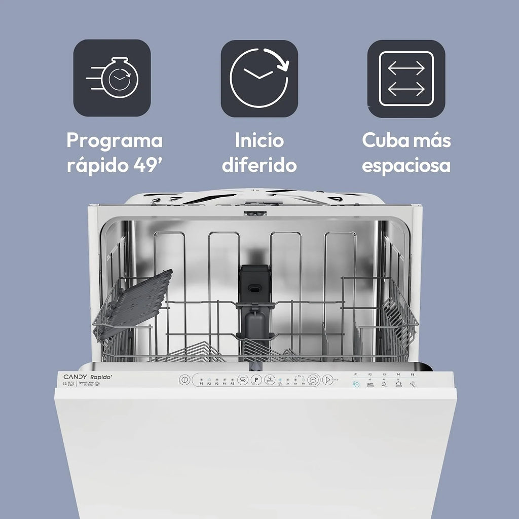 Candy Rapidò CI 3E53E0W, Lavavajillas Integrable 60 CM, 13 Servicios, Digital, 53 Dba, 5 Programas, Motor Inverter, Indicador Fin de Ciclo, Inicio Diferido 3-6-9 horas