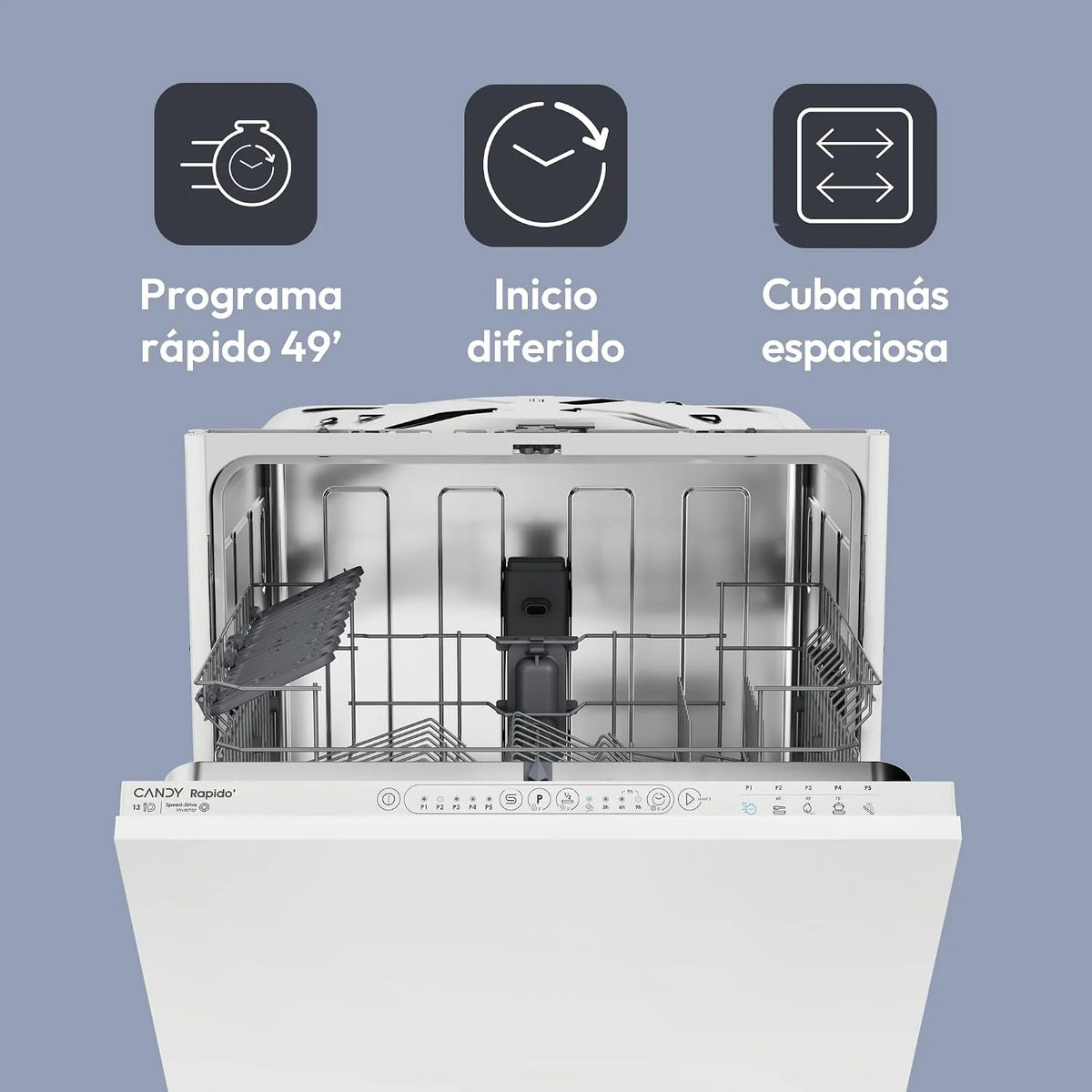 Candy Rapidò CI 3E53E0W, Lavavajillas Integrable 60 CM, 13 Servicios, Digital, 53 Dba, 5 Programas, Motor Inverter, Indicador Fin de Ciclo, Inicio Diferido 3-6-9 horas