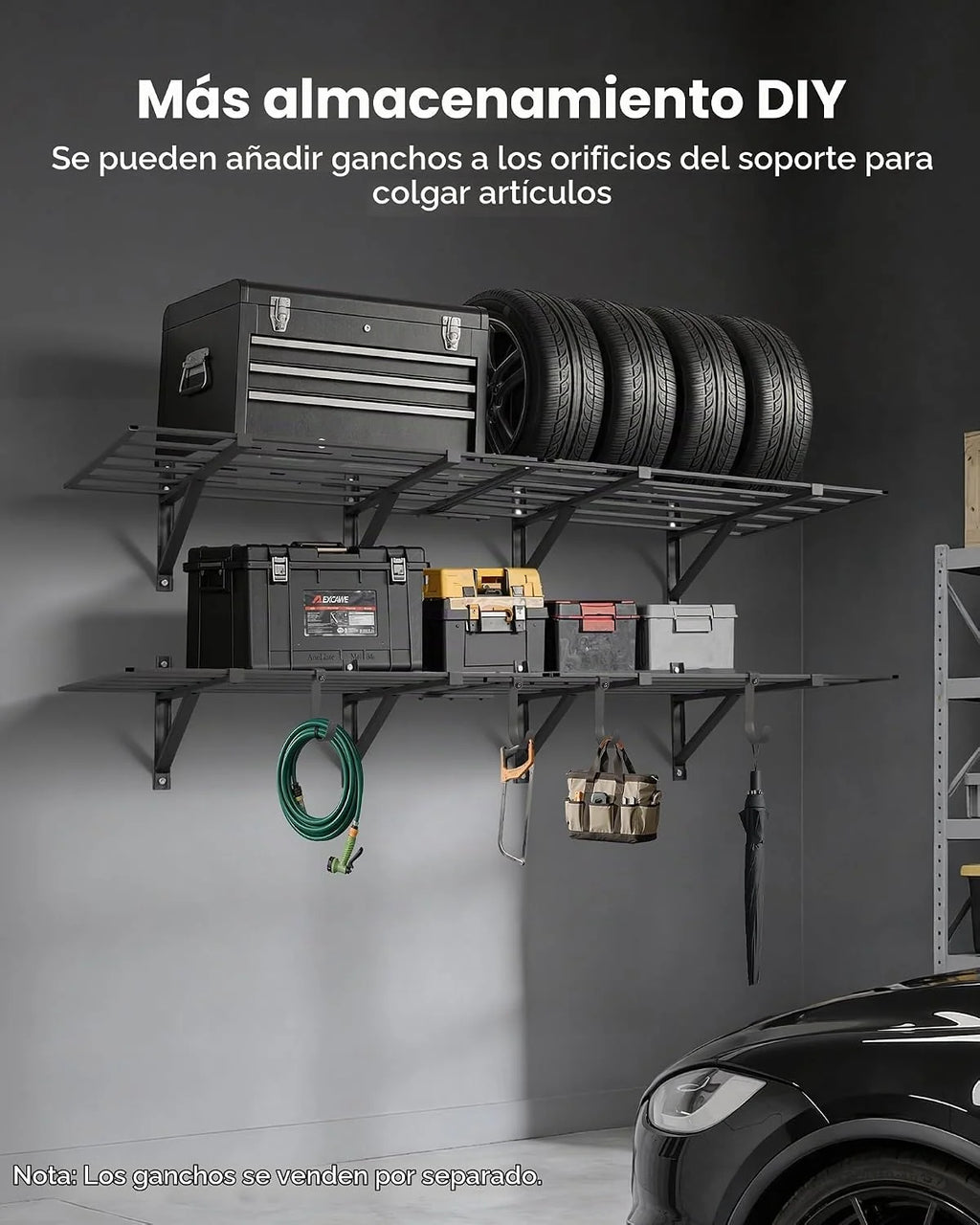 VEVOR Estantería de Pared de Acero 635 x 1832 mm, Carga 362 kg por Nivel, 725 kg en Total, Distancia Ajustable, Juego de 4 Estanterías Flotantes de 2 Niveles para Garaje Taller Cocina Lavandería