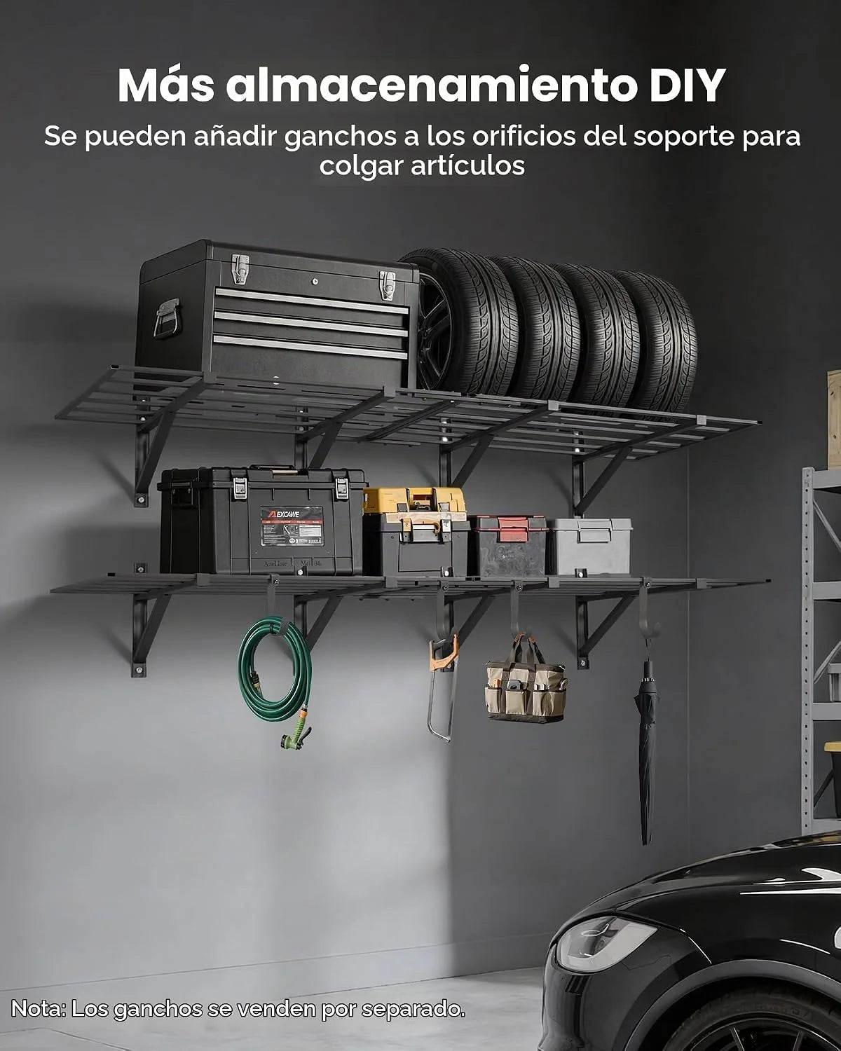VEVOR Estantería de Pared de Acero 635 x 1832 mm, Carga 362 kg por Nivel, 725 kg en Total, Distancia Ajustable, Juego de 4 Estanterías Flotantes de 2 Niveles para Garaje Taller Cocina Lavandería