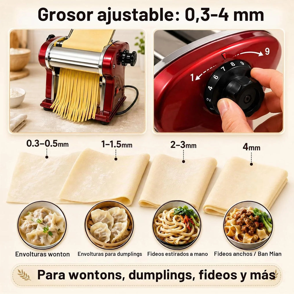 Máquinas Eléctricas Para Pasta - Fabricante de Fideos con Rodillo y Doble Cuchilla de Acero Inoxidable - 1.5mm (Redondo) y 4mm (Plano) - Para Uso Doméstico y Comercial