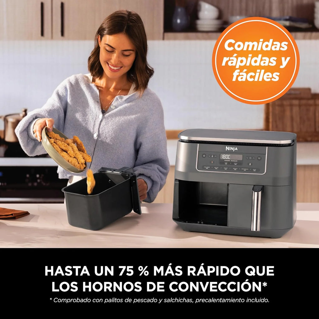 Ninja, Freidora de Aire con Compartimento Doble, 7,6 L, Gris Metalizado