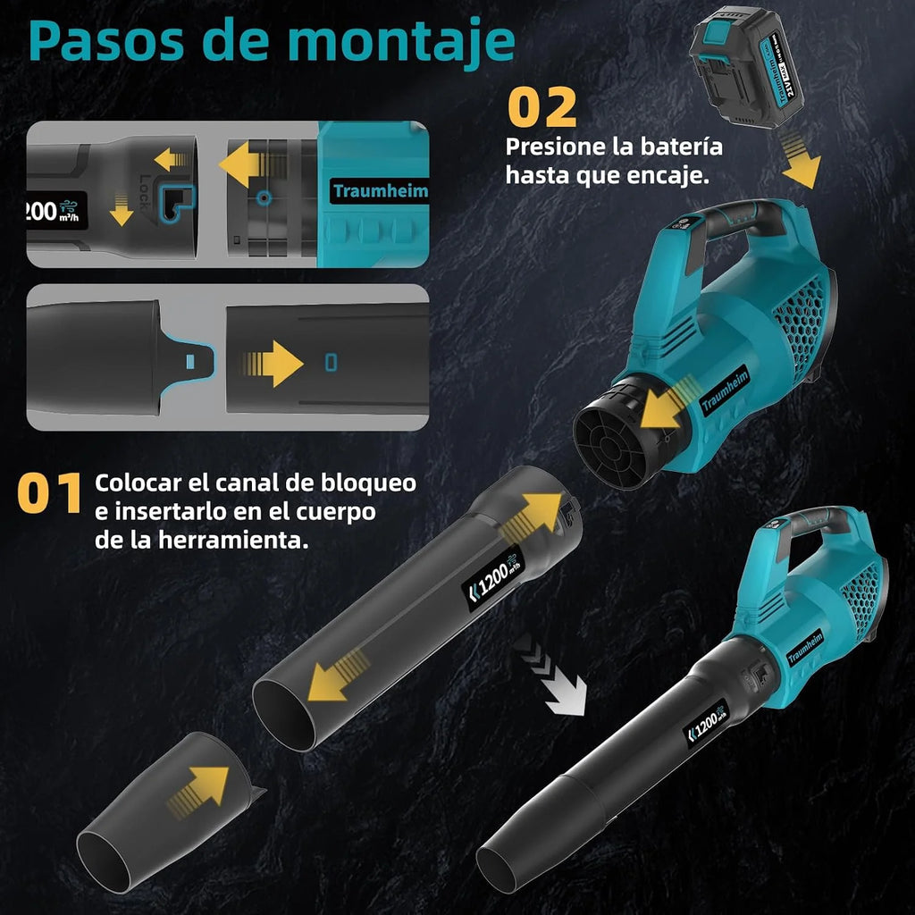 Soplador de Hojas a Batería, Inalámbrico, 3 Velocidades, 1200 m³/h, con 2 Baterías de 4,0Ah/21V, para Jardín, Hojas, Polvo y Nieve
