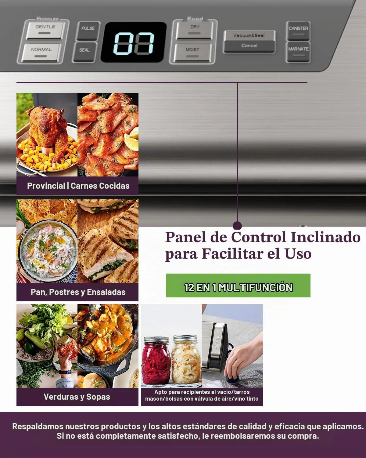 Mesliese Envasadora 95kPa 140W, 20L/min, Doble Sellado | Uso a una mano, asa ergonómica, cortador integrado, compartimento para rollos, pantalla LED (Gris)