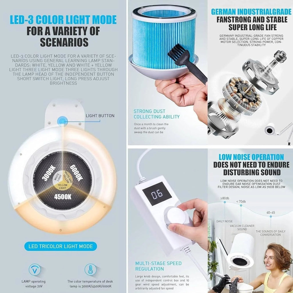 Colector De Polvo De Uñas, Aspirador De Uñas De Succión Fuerte, Bajo Nivel De Ruido, Extractor De Polvo De Uñas con Luces LED, para Uso Doméstico Y Profesional