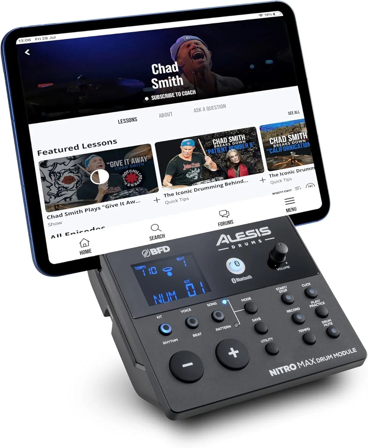 Alesis Nitro Max Kit Batería Electrónica con Parches Silenciosos de Malla, Caja de Doble Zona de 10", Bluetooth, 440+ Sonidos Auténticos, Lecciones Drumeo, USB MIDI, Pedal de Bombo