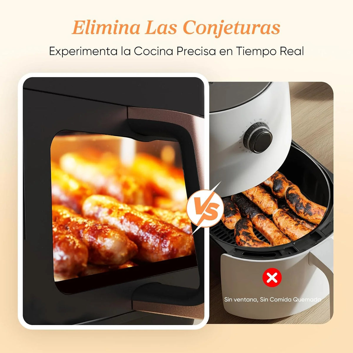 Cosori Freidora de Aire 8,5L, Doble Cesta con Ventana, 10 Funciones, Oro