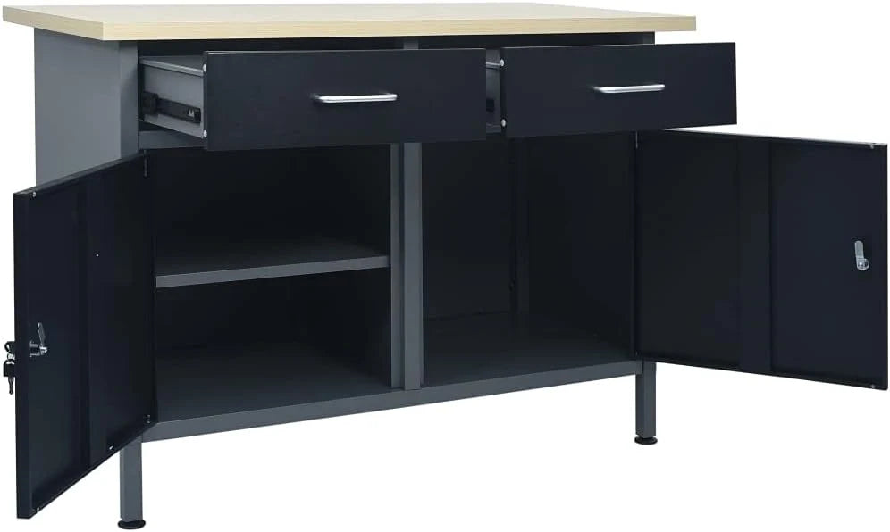 vidaXL Banco de Trabajo de Acero Negro 120x60x85 cm