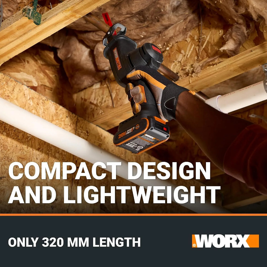WORX | Sierra sable compacta WX501.9, 20V, Power Share, insercción universal, sin batería ni cargador
