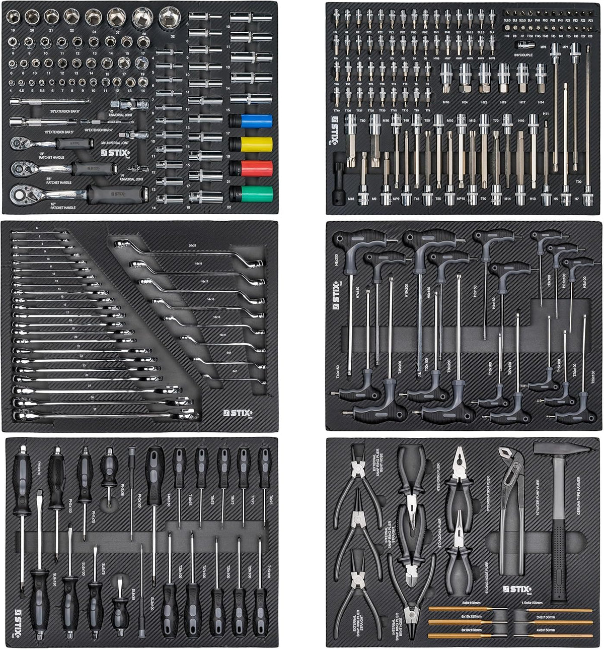 Stix UltimatePro C7/TS1 - Carro de herramientas con 267 piezas Cr-V - Juego de herramientas, carro de herramientas con ruedas, cajones con rodamiento de bolas, encimera de madera