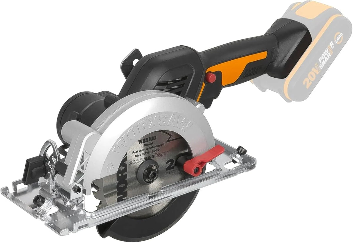 WORX WX531.9 Sierra circular brushless 20V, WORXsaw XL, disco 120mm, cuerpo delgado, ajuste rápido de profundidad, cortes precisos en madera, sin batería ni cargador, PowerShare