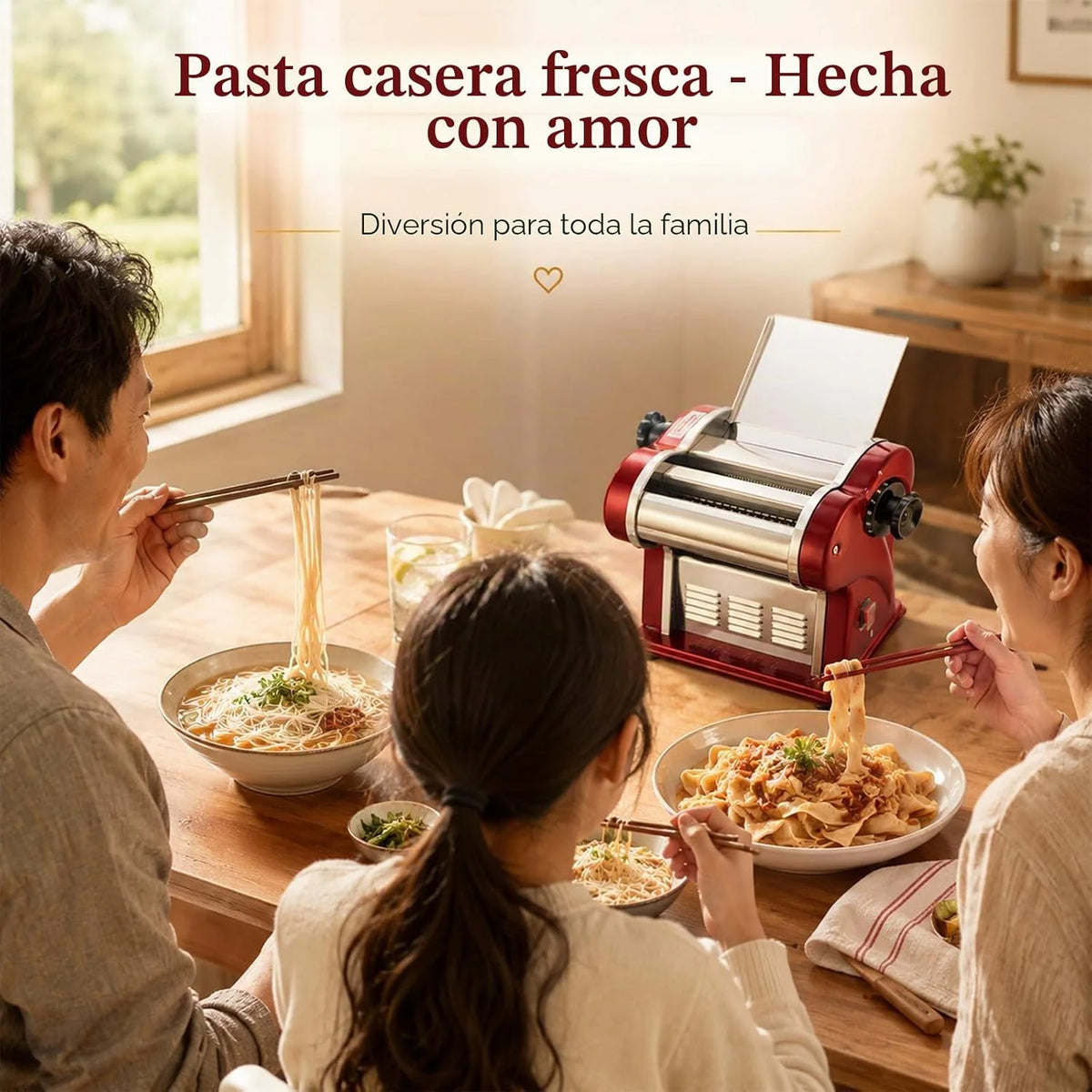 Máquinas Eléctricas Para Pasta - Fabricante de Fideos con Rodillo y Doble Cuchilla de Acero Inoxidable - 1.5mm (Redondo) y 4mm (Plano) - Para Uso Doméstico y Comercial