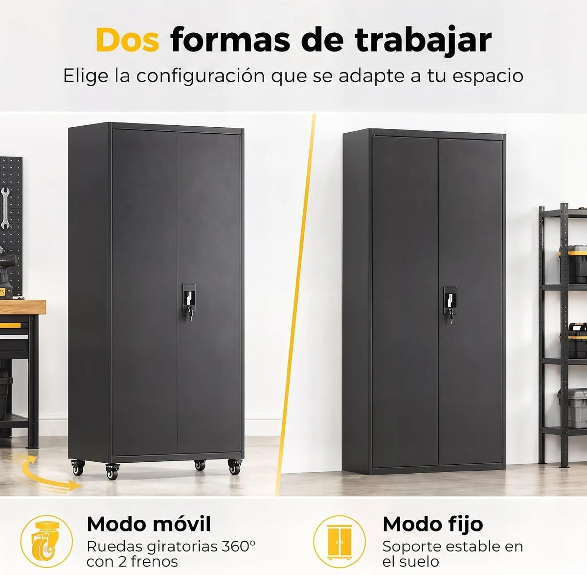 HOMCOM Armario de Herramientas de Acero Ruedas con Freno 180 cm Negro