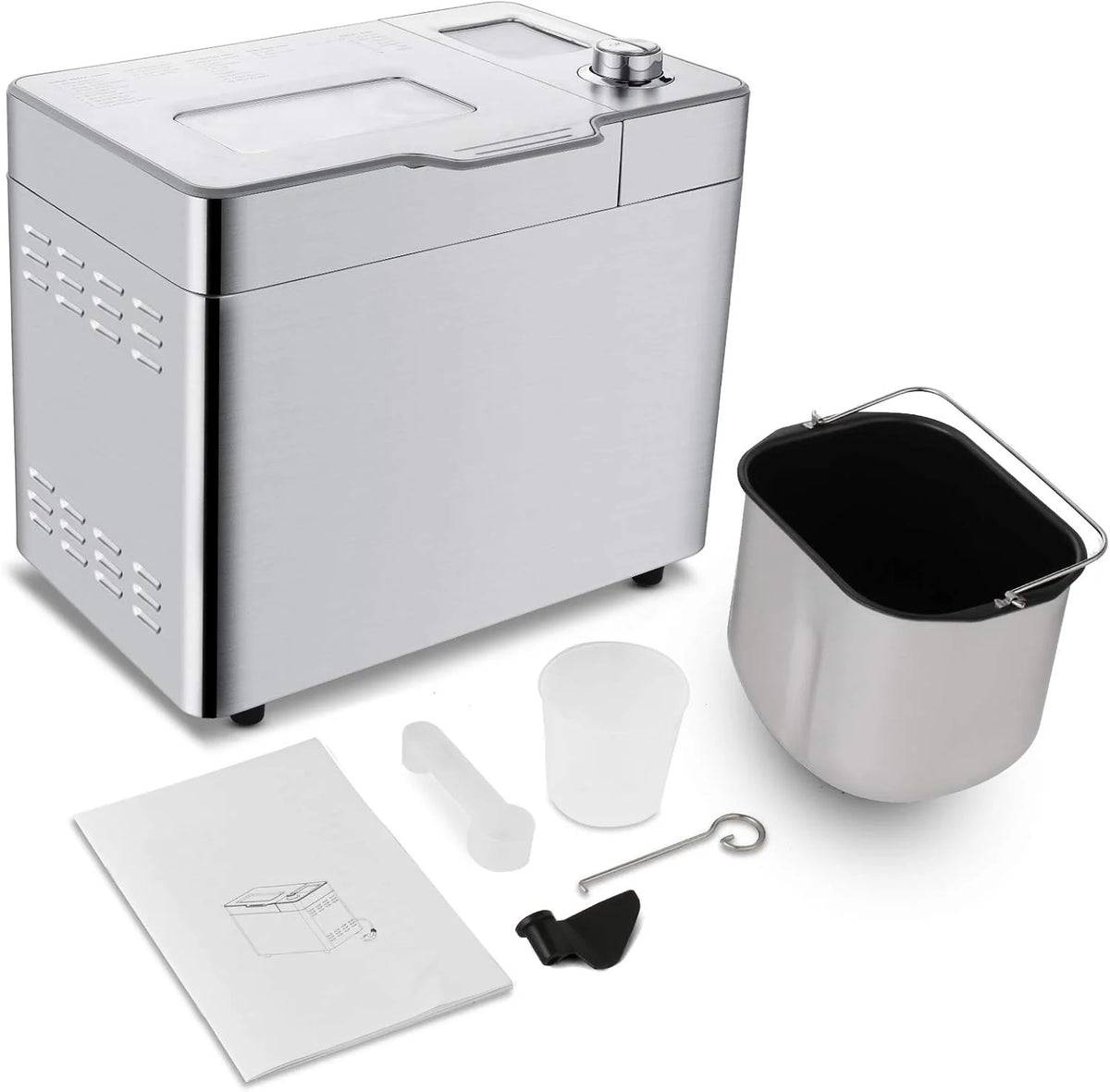 COOCHEER - Panificadora de 550 W, con 25 programas, acero inoxidable, totalmente automática con función de temporización de 13 horas, color plateado