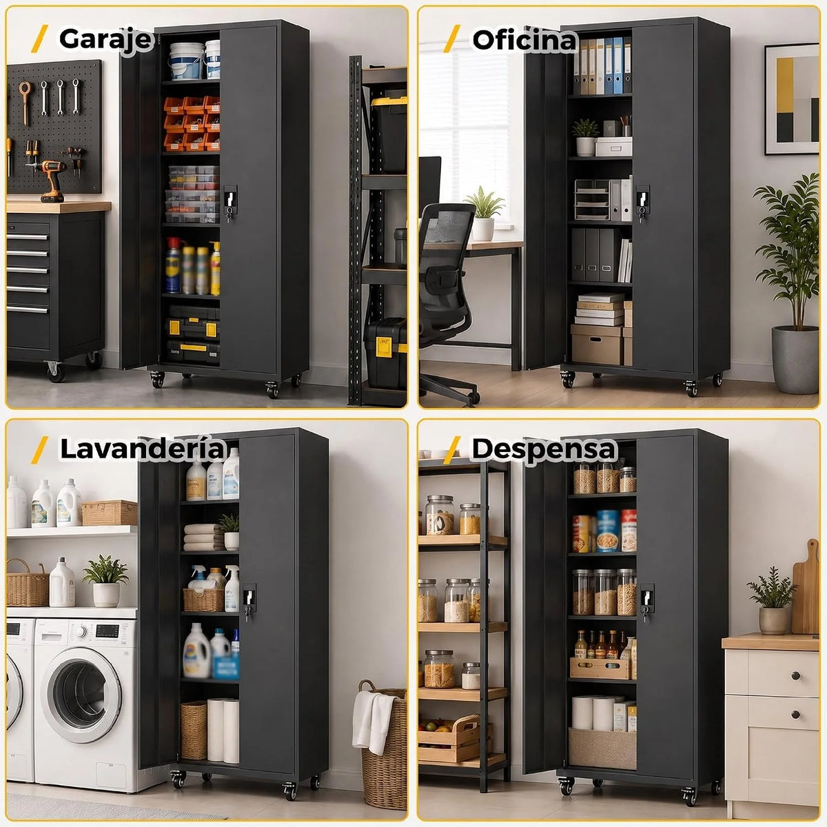 HOMCOM Armario de Herramientas de Acero Ruedas con Freno 180 cm Negro