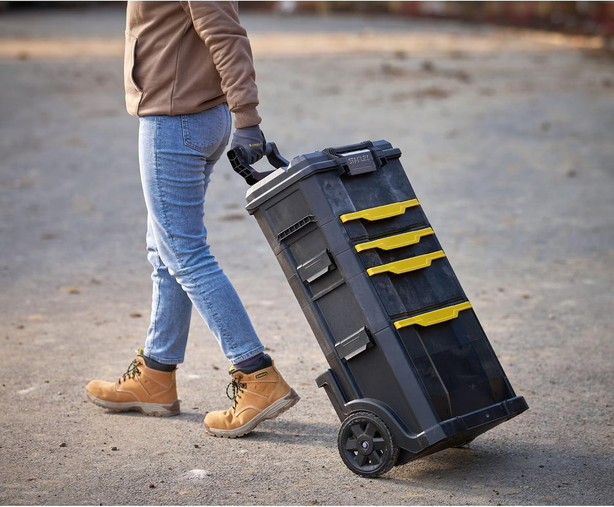 STANLEY Taller rodante Modular 3 en 1 apilable con Ruedas Resistentes, asa telescópica, organizadores Integrados y Capacidad de 35 kg, Ideal para Herramientas eléctricas y manuales, 1-79-206