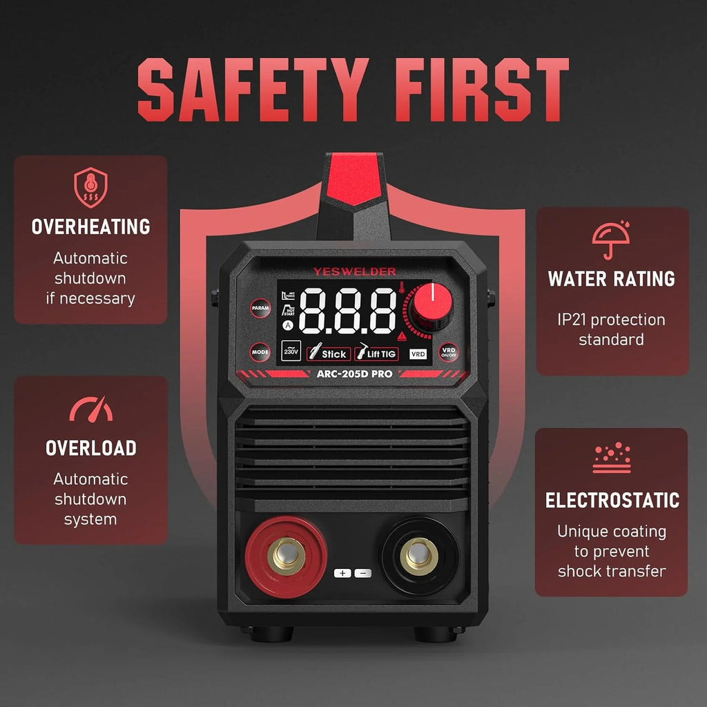 YESWELDER Soldador de Electrodo 205A, Inverter MMA Lift TIG 230V