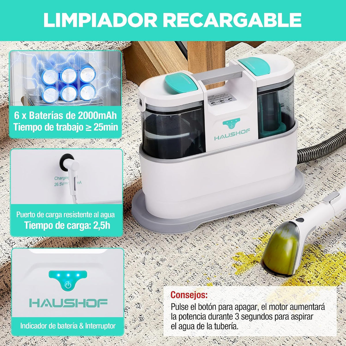 HAUSHOF StainZapper Air Aspiradora de Agua Inalámbrica 24V