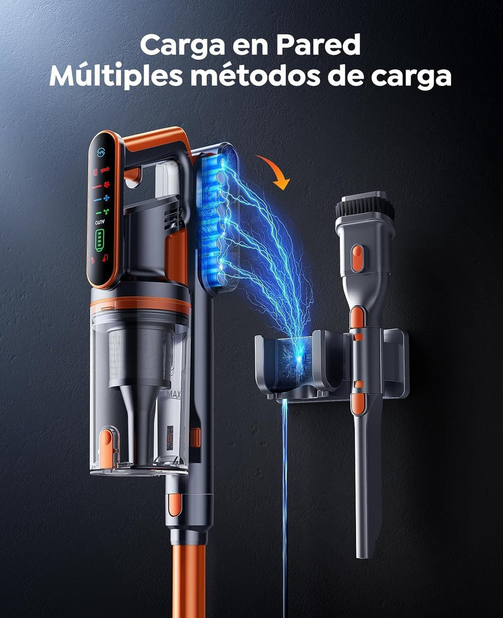 Fieety Aspiradora sin Cable 55KPa/650W/70Min(ECO), Aspiradora Escoba Potente con Brazo Flexible, Manguera 1M, Cepillo Anti-Enredo con Luz, Modo Auto, Aromática, Carga Pared, para Suelos/Alfombras/Pelo