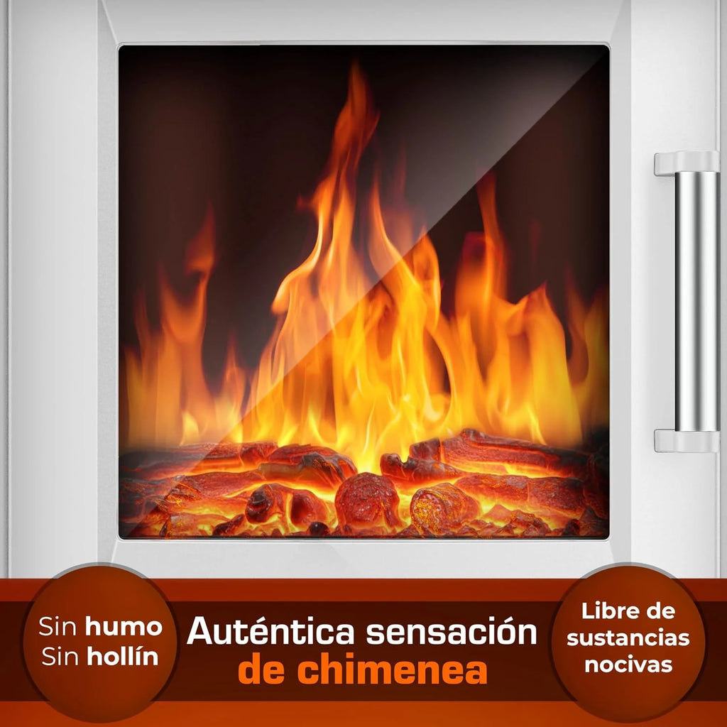 TRESKO Electric Fireplace Heating 1800W, Smart Home WiFi App & Remote | Electric Stove with LED Flame Effect and LCD Display | Electric Fireplace with Thermostat | Ventilated Heating (White)