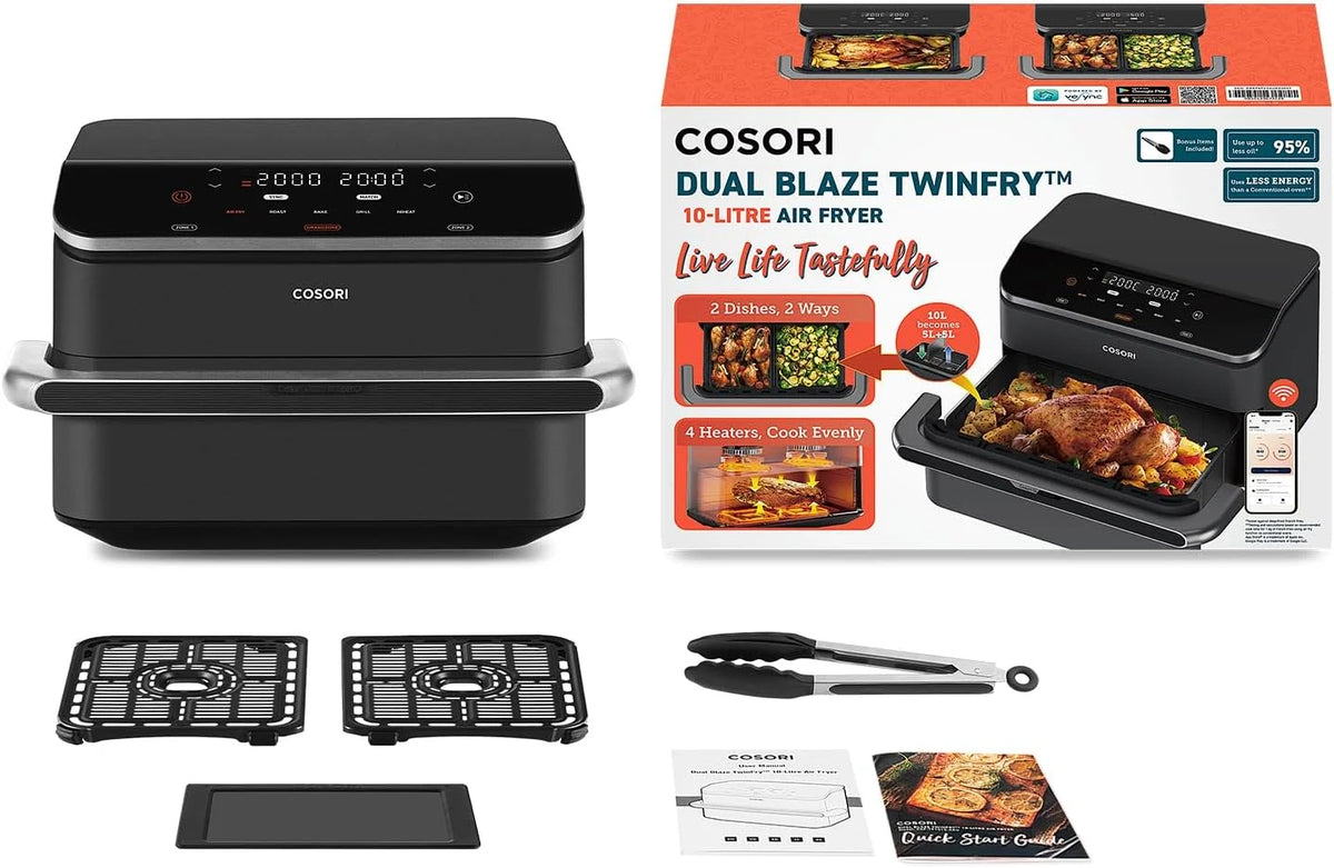 Cosori Freidora de Aire 10L Dual Blaze Twinfry, Doble Cesta con Divisor