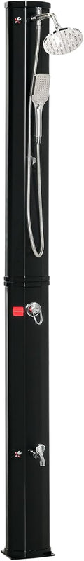 Outsunny Ducha Solar de Exterior 35 L con 2 Cabezales de Ducha y Grifo para Agua Caliente 0-55℃ Ducha de Jardín para Piscina Playa Patio 17,5x14,5x216 cm Negro