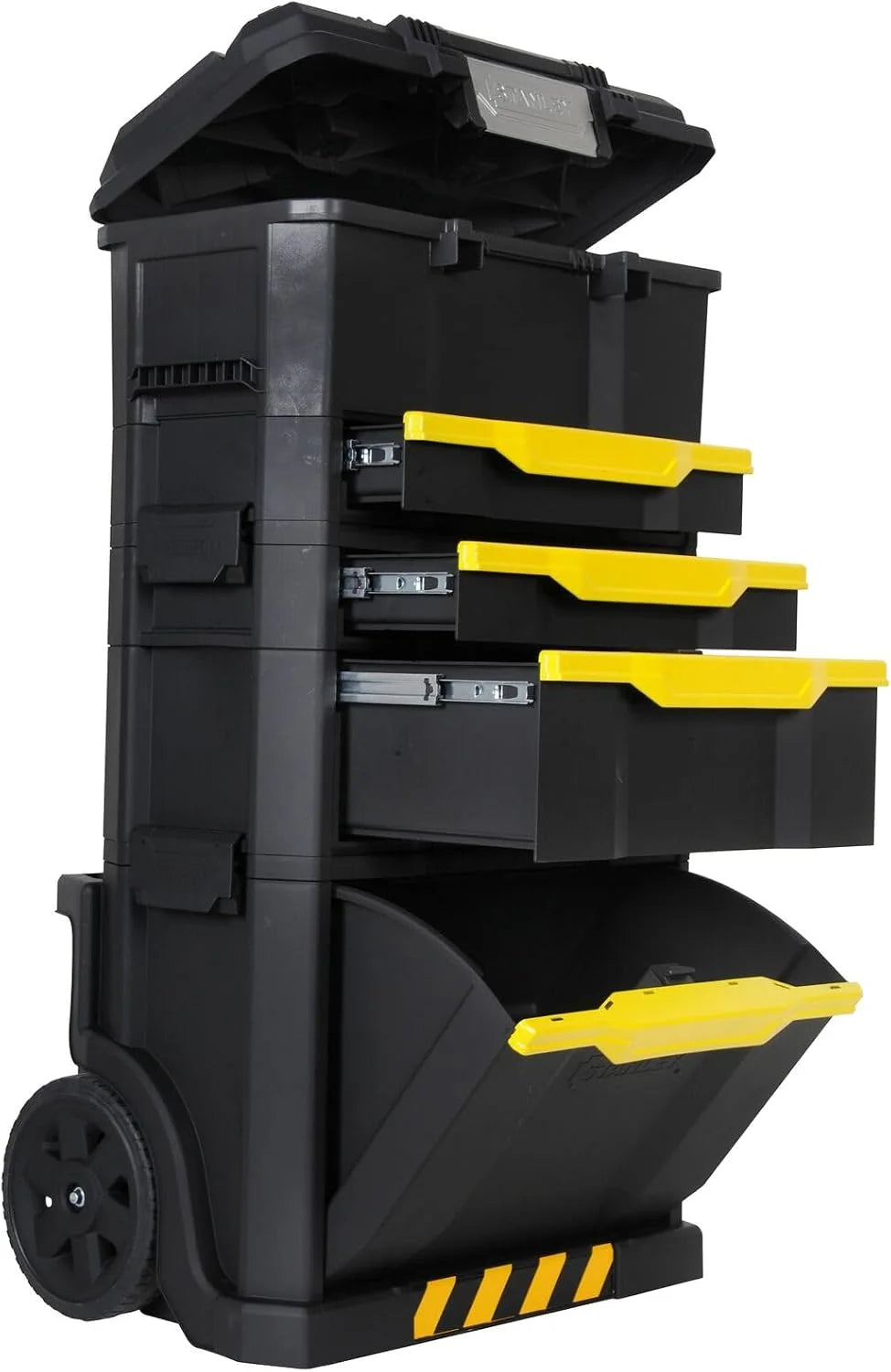 STANLEY Taller rodante Modular 3 en 1 apilable con Ruedas Resistentes, asa telescópica, organizadores Integrados y Capacidad de 35 kg, Ideal para Herramientas eléctricas y manuales, 1-79-206