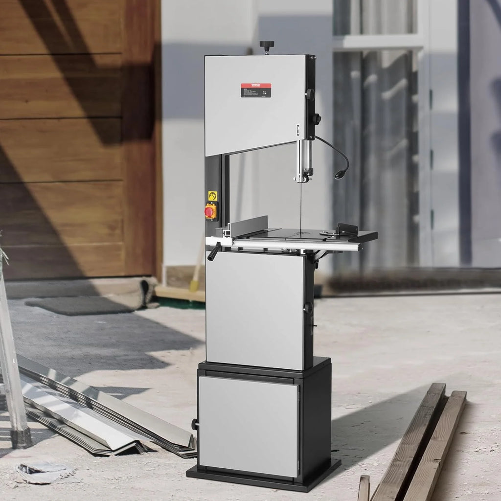 VEVOR Sierra de cinta de banco con soporte, 245 mm, 2 velocidades 506/920 rpm, 370 W, altura de corte 160 mm, longitud de hoja de sierra 1832 mm, guía, medidor de inglete, para trabajo madera