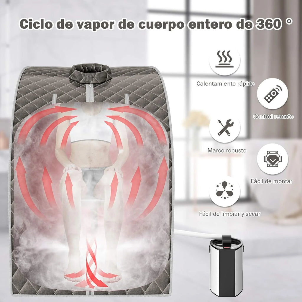 COSTWAY 3L Mini Sauna de Vapor para Casa con Control Remoto,Silla y Accesorios Sauna de Vapor Portátil con Control Remoto Cabina de Sauna con Temperatura y Temporizador Ajustables (gris)