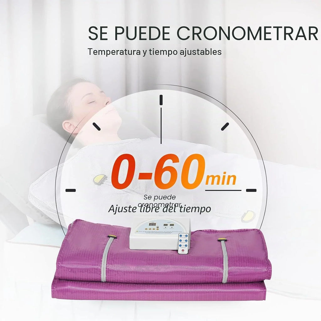 Manta de Sauna de Infrarrojos,Manta de Sauna de 2 Zonas para Uso Doméstico, Diseño Portátil para la Relajación y la Desintoxicación más Alta, Control de Temporizador, 180 * 80CM