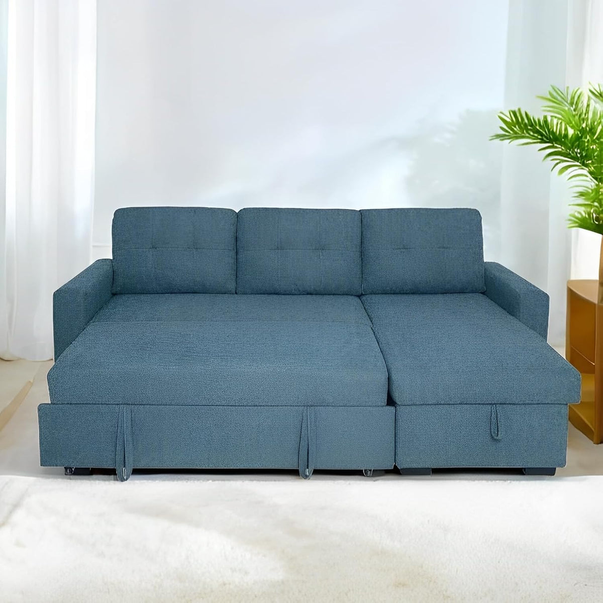 MUEBLIX.COM - Ojuel 3 Seater Chaiselongue Sofa, Interchangeable Chaiselong, Padded Seats and Backrest, Chaise Lounge Sofa Bed with Arcon, Modern Living Room Sofas, Grey
