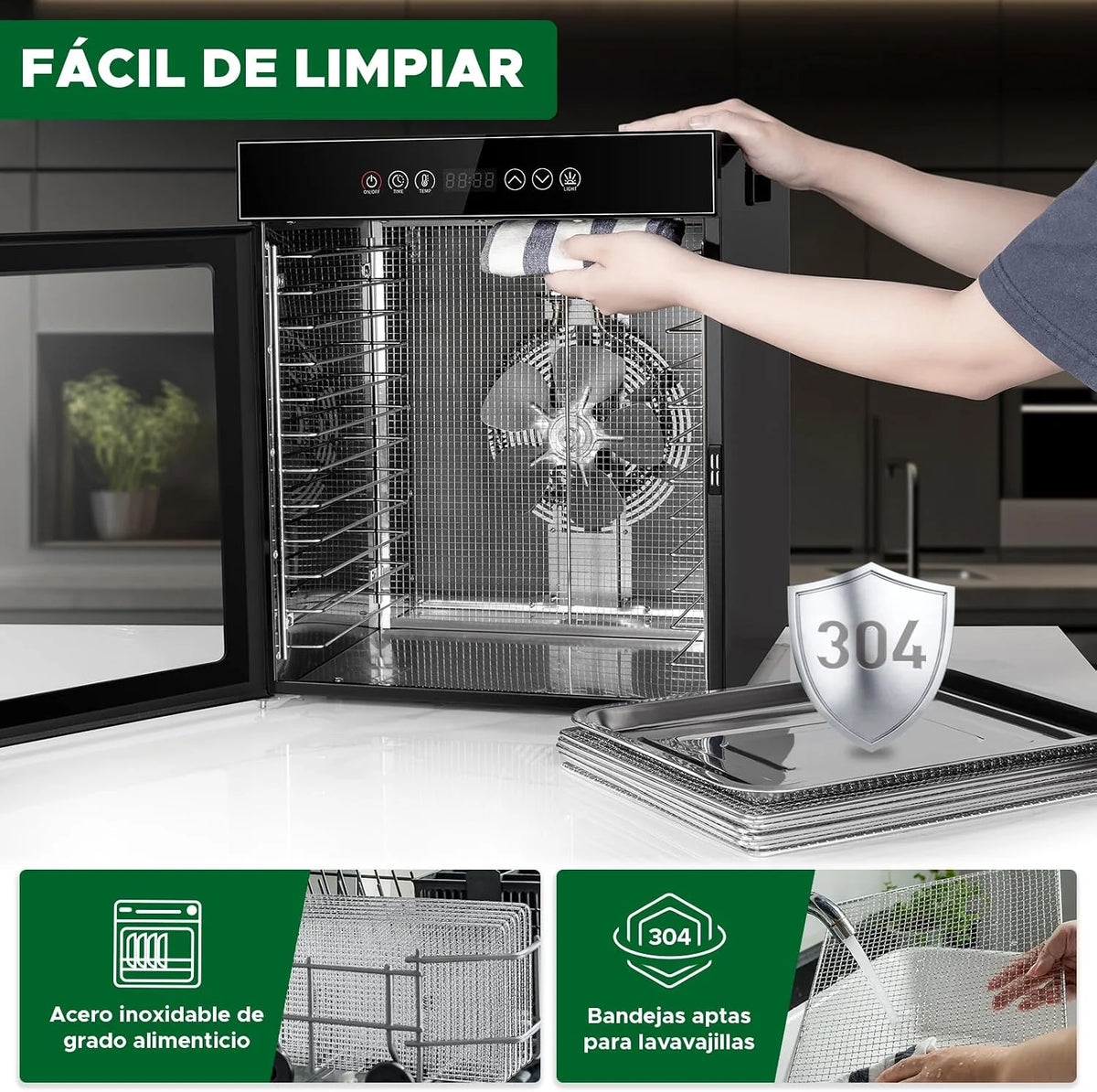 Kwasyo Deshidratador de Alimentos de 12 Bandejas de Acero Inoxidable, Todo en Negro, Estructura de Doble Capa, Gran Capacidad, Deshidratador para Frutas, Pescado, Verduras, Carne, Jerky, Hierbas