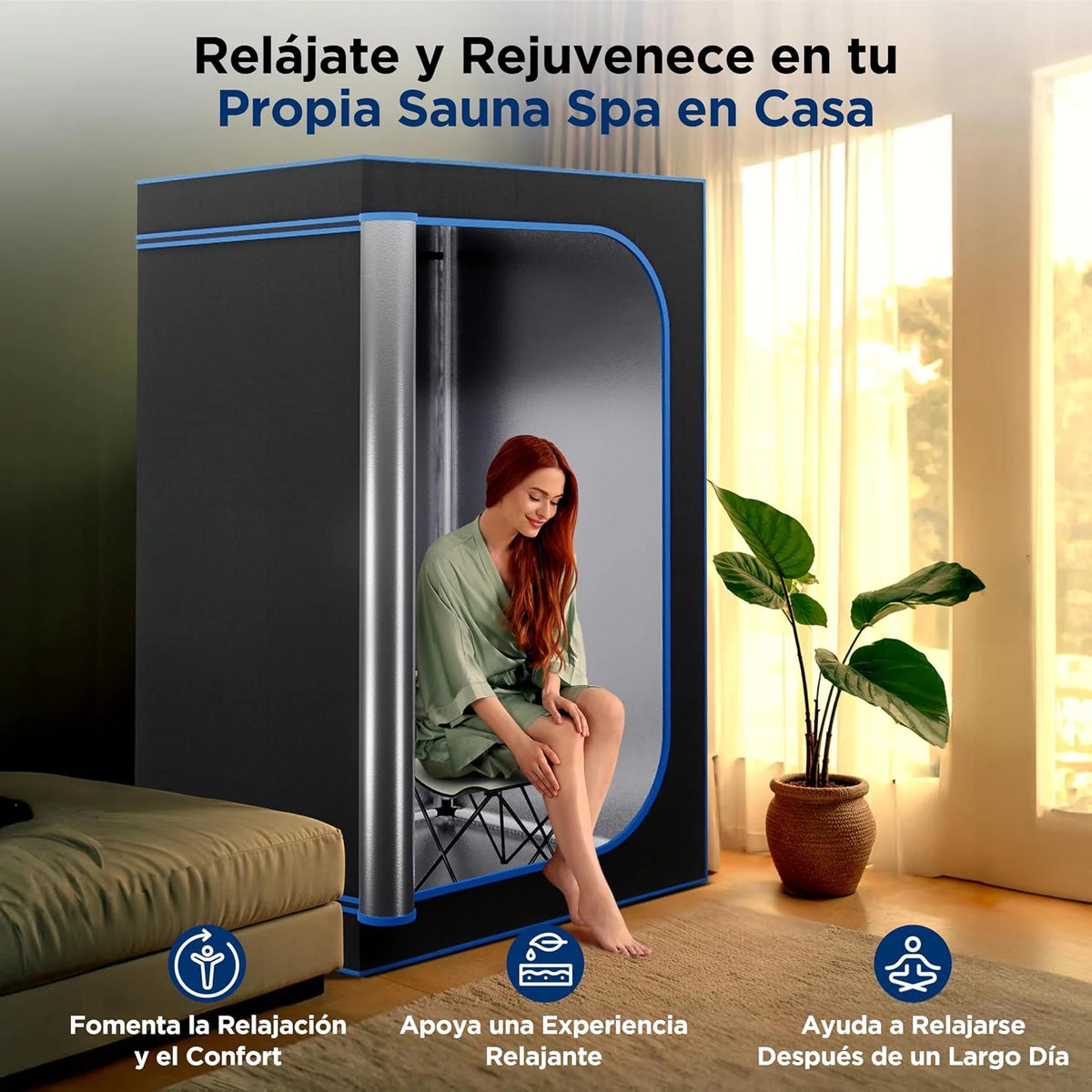 SereneLife SPA portátil infrarrojo de tamaño Completo para el hogar. Sauna para una Persona con Almohadilla calefactora para los pies y Silla plegable
