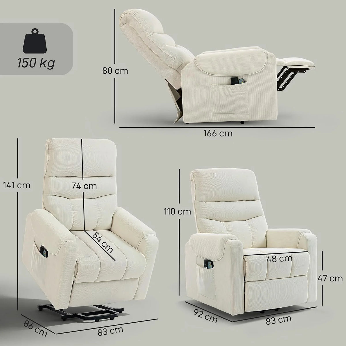 Homcom Electric Recliner Relax Armchair Lift People Massage Beige