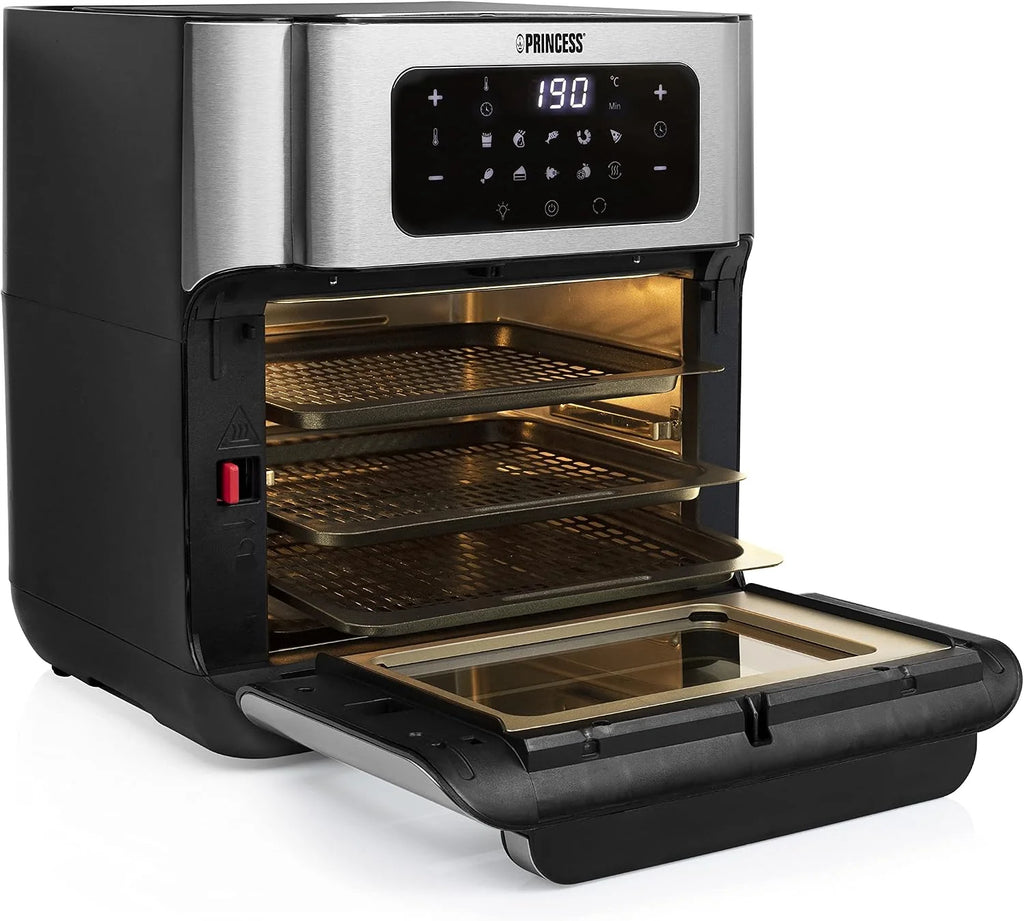 Princess Freidora sin Aceite Horno 10 L con Cesta Giratoria, Airfryer con Convección, 10 Programas, Pantalla Táctil Digital, Acero Inoxidable, Hasta 66,7% Ahorro Energético, 1500 W, 182065