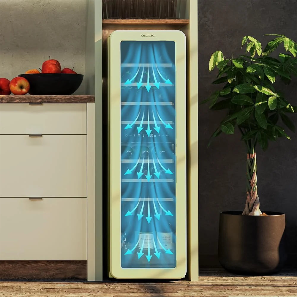 Cecotec Vinoteca 30 Botellas Retro Bolero Grandsommelier Origin Duo 30 Hit Beige. Acabado En Negro Con 2 Zonas De Temp. (5-12ºC, 12-20ºC), Control Led, NoFrost, Estantes Madera, Luz Interior