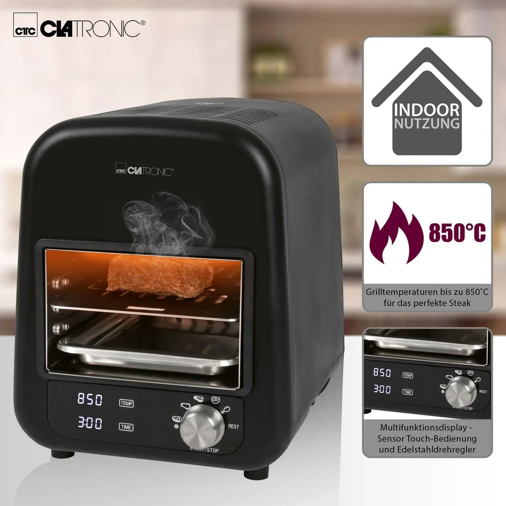 Barbacoa Grill Eléctrica Infrarrojos, Parrilla Cerámica, 5 Programas Cocinado, 850ºc,  Interior Negro 1600w Clatronic Ebg 3760