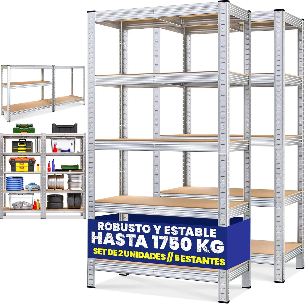 Deuba 2X Estanterías Metálicas 180x90x60cm 875kg Estantería para Cargas Pesadas 5 Estantes Taller