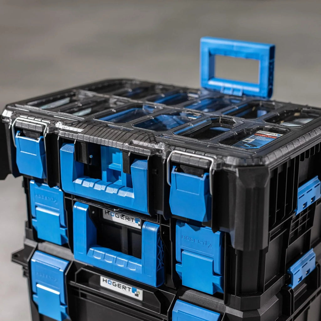 Högert Technik - Set de Cajas 4 en 1 HT7G500, Caja Herramientas con Ruedas, Resistente a Daños, Maletin Herramientas a Prueba de Polvo, Cierres Robustos de ABS, Estructura Modular