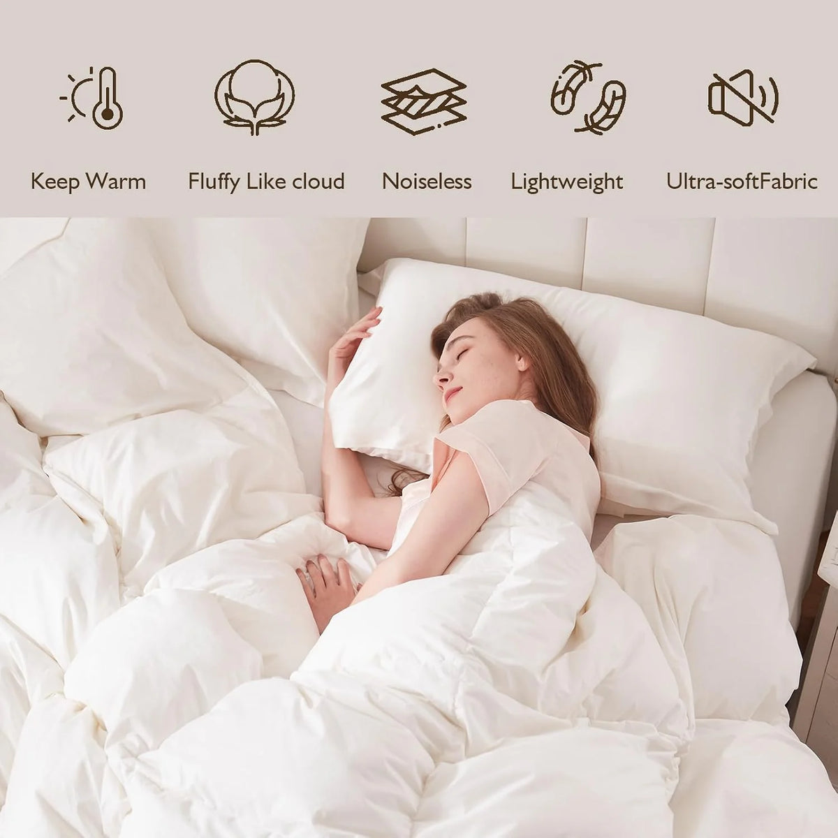 DWR Duvet Bed 105/120, Feather and Down Duvet 200 x 200 cm, Winter Warm 450 g/㎡, 100% Cotton, Soft, Breathable, Oeko-Tex and RDS Certified, White