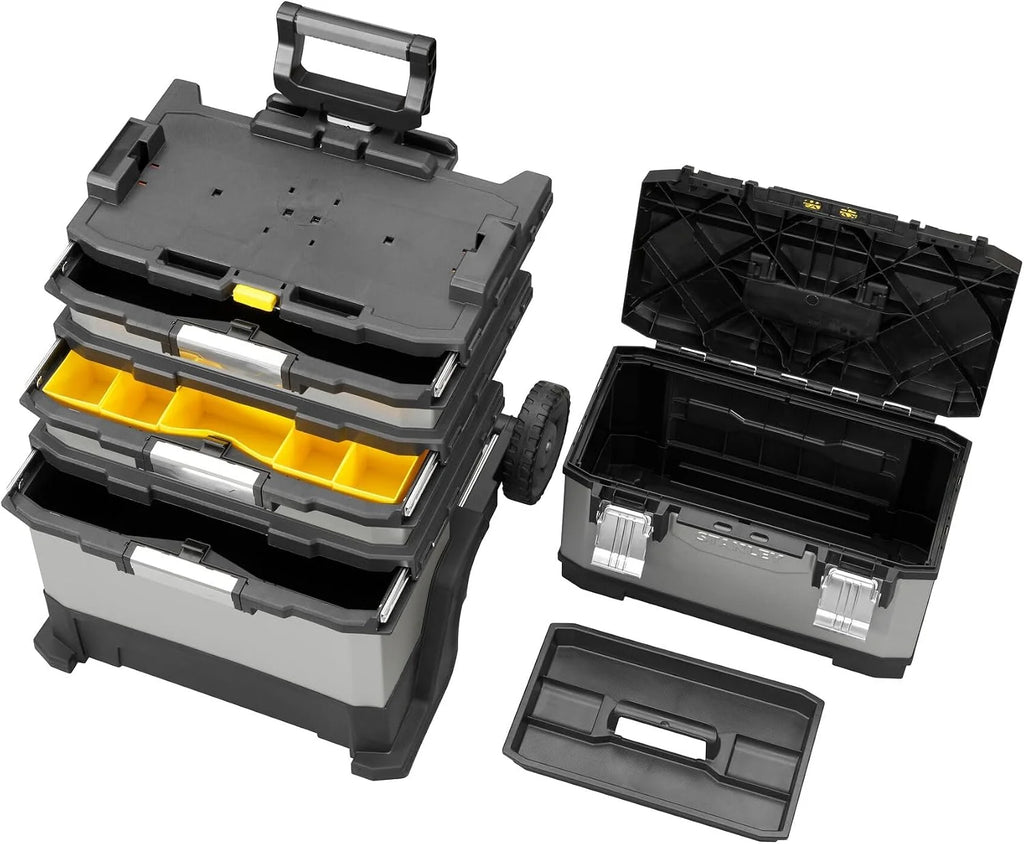 STANLEY FATMAX Taller Móvil Metálico, Carro de Herramientas, Caja Versátil para Piezas Pequeñas y Grandes, Ruedas 17cm, Cierres Metálicos Antioxidantes, 1-95-622