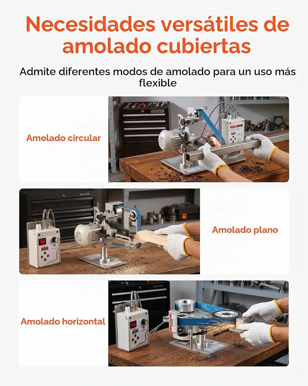 VEVOR Lijadora de Banda de 550 W con VFD Velocidad Variable 200 a 5000 RPM, 21 m/s Motor sin Escobillas, Amoladora de Lijado 762 x 25,4 mm, 2 Modos, 3 Bandas para Metal Madera Cuchillos Acero Taller
