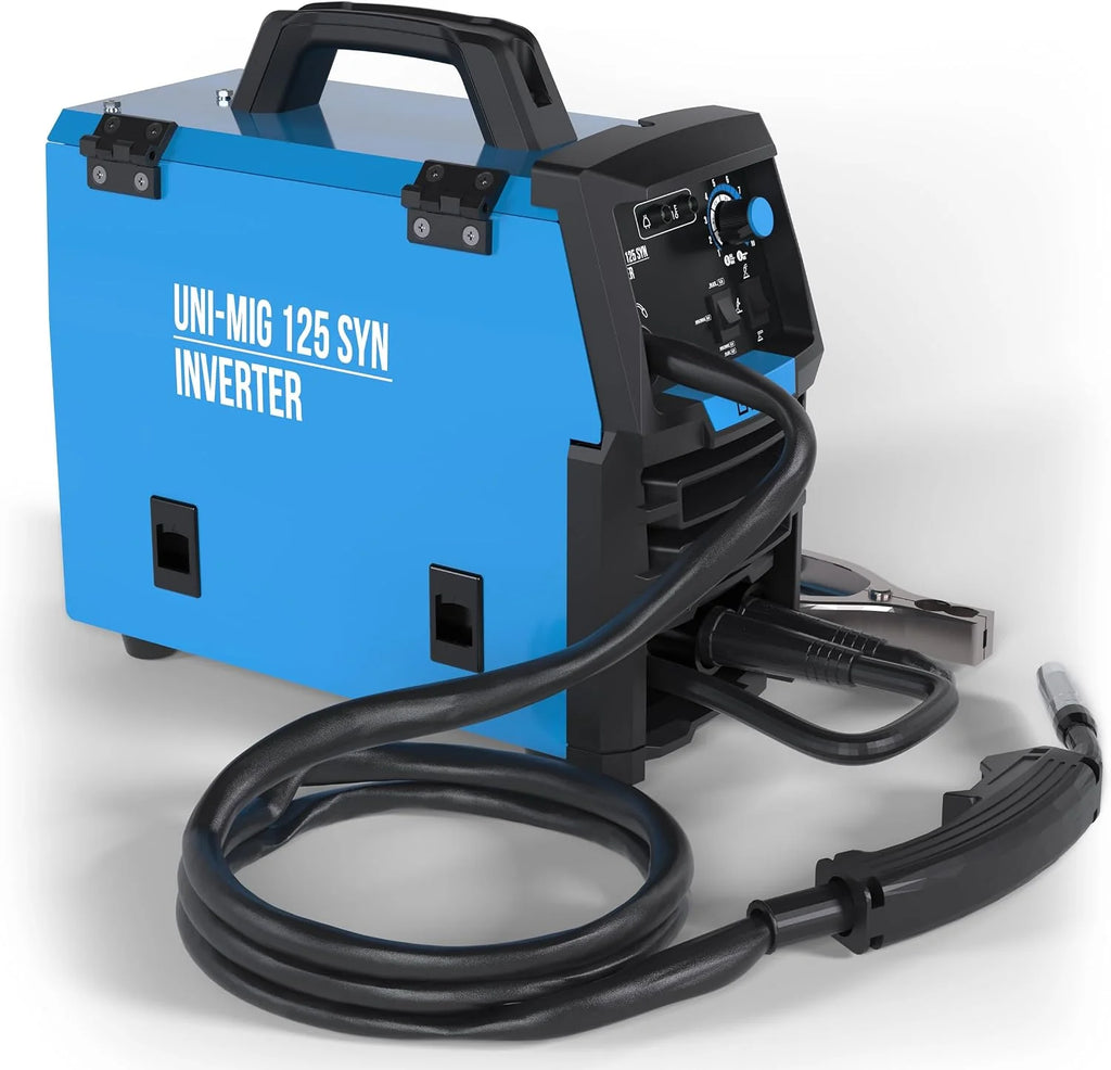 Güde Uni-Mig 125 SYN - Soldadora universal (230 V, 4 en 1, 120 A máx. corriente de soldadura, regulador de 20-120 A, incluye soporte para electrodos, paquete de manguera, abrazadera de tierra